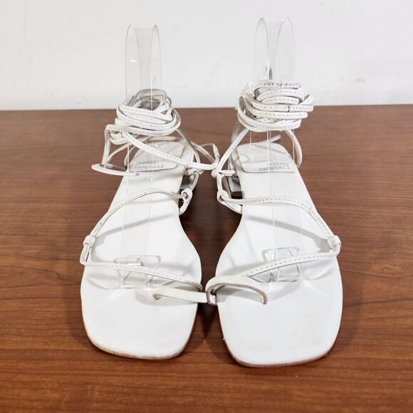 JEFFREY CAMPBELL Agate 2 Leather Sandal Color White Size 6 EU 37 Lace Up - Picture 2 of 13